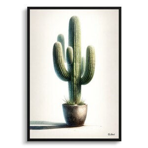 Saguaro Kaktus Botanischer Druck - Aquarell gerahmte Malerei Wandkunst - Carnegiea gigantea Perfektes Geschenk für Wohnzimmer, Schlafzimmer oder Büro