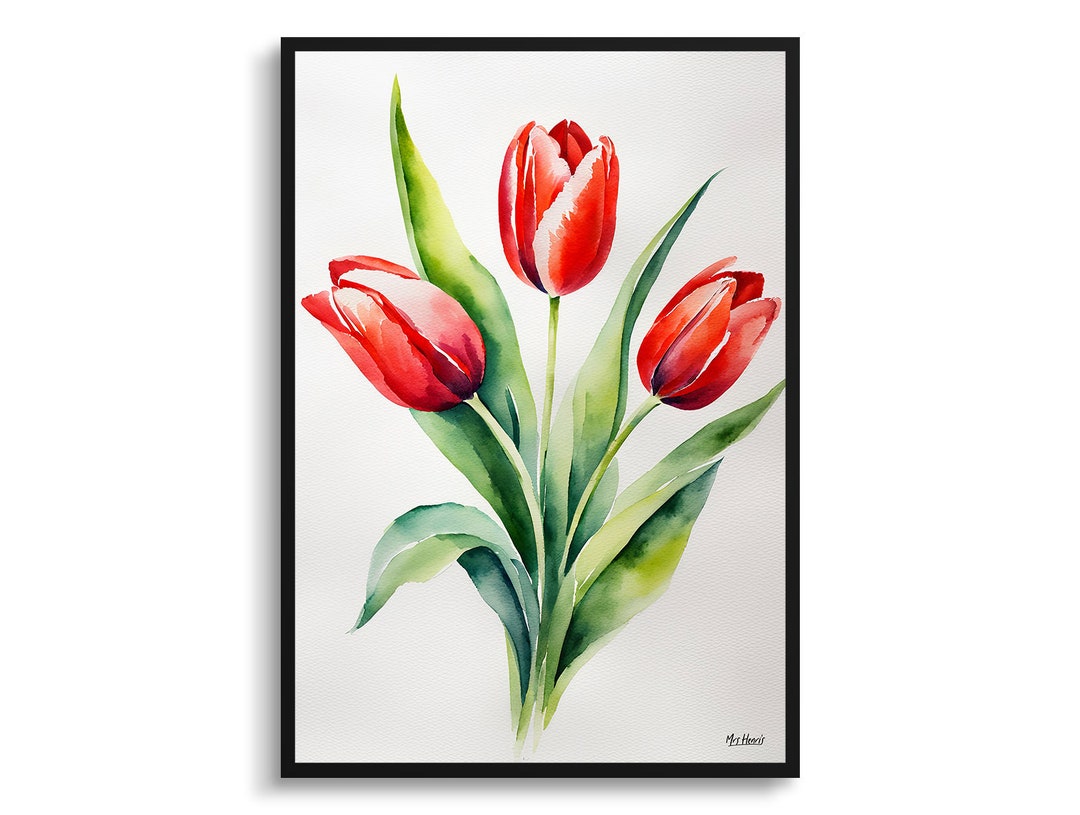 Red Tulip Minimalist Watercolour Botanical Art Print - Tulipa Floral ...