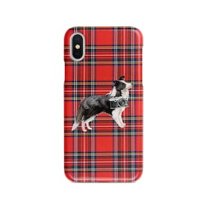 Border collie dog Tartan phone case. 11 Styles: Iphone 16 Pro Max, 15, 14 to 6 & Samsung Galaxy S24 Ultra, S23, S22