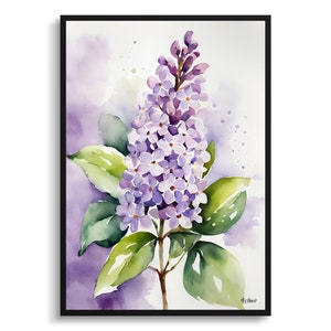Lilac Watercolour Botanical Art Print - French Floral Framed Plant Wall Art Poster Flower Painting