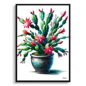 Weihnachtskaktus botanischer Druck - Aquarell gerahmte Gemälde-Wand-Kunst - Perfektes Geschenk - Wohnzimmer, Schlafzimmer Büro Schlumbergera x Buckleyi