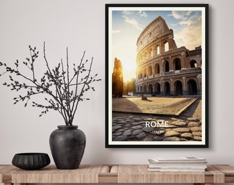 Rome Italy Travel Art Poster Print. Retro Illustration Wall Art - Colosseum Gift For Travel Lovers - Home & Office Decor