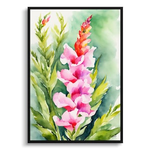 Snapdragon Watercolour Botanical Art Print - Dragon flower Floral Framed Plant Wall Art Poster Flower Painting - Floral Home Decor
