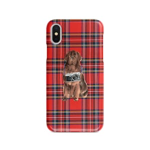 Newfoundland dog Tartan phone case. 11 Styles: Iphone 16 Pro Max, 15, 14 to 6 & Samsung Galaxy S24 Ultra, S23, S22
