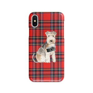 Lakeland terrier dog Tartan phone case. 11 Styles: Iphone 16 Pro Max, 15, 14 to 6 & Samsung Galaxy S24 Ultra, S23, S22