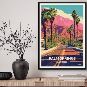 Palm Springs California Travel Art Poster Print. Retro Illustration Wall Art - Cityscape Gift For Travel Lovers - Home & Office Decor