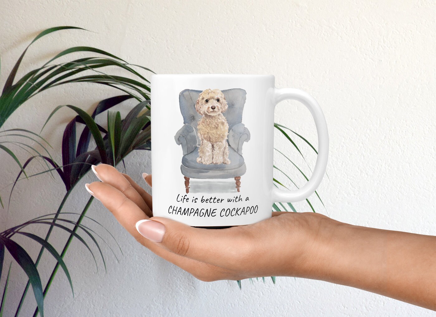 Champagne Cockapoo Dog Mug, Illustrated Coffee Mug, Pet Lover Gift ...