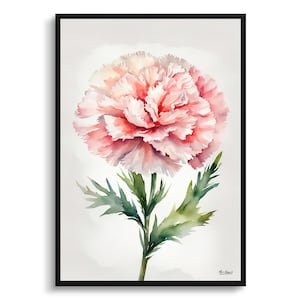 Nelke Minimalistischer Aquarell Botanischer Kunstdruck - Gillyflower gerahmte Pflanze Wand Kunst Blumen Poster
