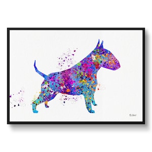 Bull Terrier Watercolour Dog Print - Splash Veterinary Decor Gift Dog Illustration Framed & Unframed Wall Art Print For Dog Lovers and Vets