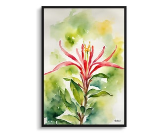 Honeysuckle Watercolour Botanical Art Print - Trumpet Flower Framed Floral Plant Wall Art Flower Art