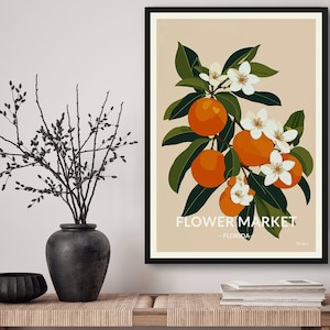 Flower Market Florida Travel Art Poster Print. Orange Blossom Retro Illustration Wall Art - Botanical Gift For Travel Lovers - Home Decor