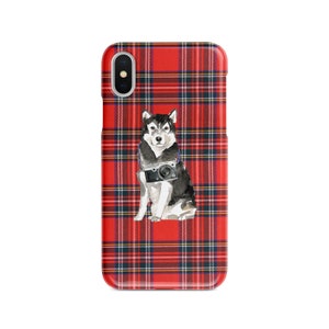 Malamute dog Tartan phone case. 11 Styles: Iphone 16 Pro Max, 15, 14 to 6 & Samsung Galaxy S24 Ultra, S23, S22