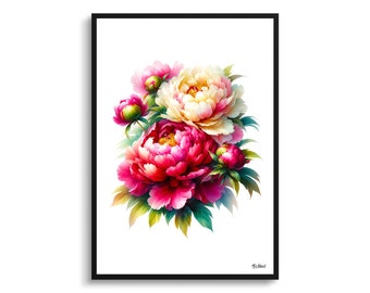 Botanische Kunst Pfingstrose (Paeonia) Gerahmte Pflanze Aquarell Malerei Wand Kunst Druck - Blume Boho Dekor - Perfektes Geschenk zur Einweihungsparty