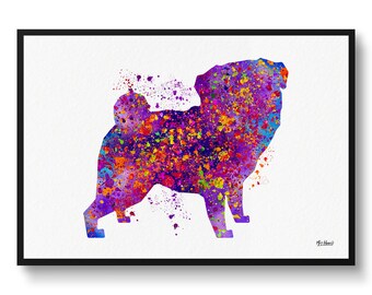 Pug Watercolour Dog Print - Splash Veterinary Decor Gift Dog Illustration Framed & Unframed Wall Art Print For Dog Lovers and Vets