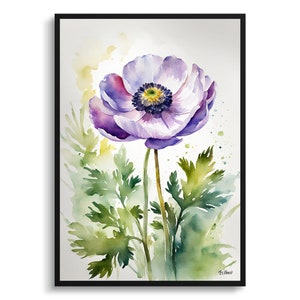 Anemone Aquarell Botanischer Kunstdruck - Windblume Fingerhut gerahmt Pflanze Wand Kunst Poster Geschenk