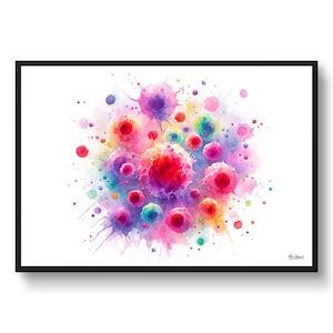 T-cells Immune System Wall Art Print Watercolour T-lymphocytes cells Medical Doctor Clinic Poster Painting Gift