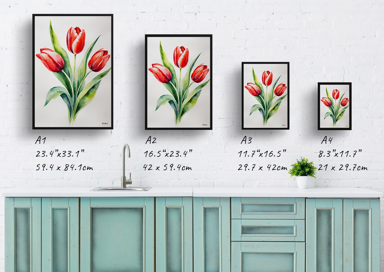 Red Tulip Minimalist Watercolour Botanical Art Print - Tulipa Floral ...