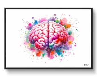 Brain Lobes Cerebral Cortex Neurology Wall Art Print Watercolour Brain Medical Doctor Clinic Poster Painting Gift