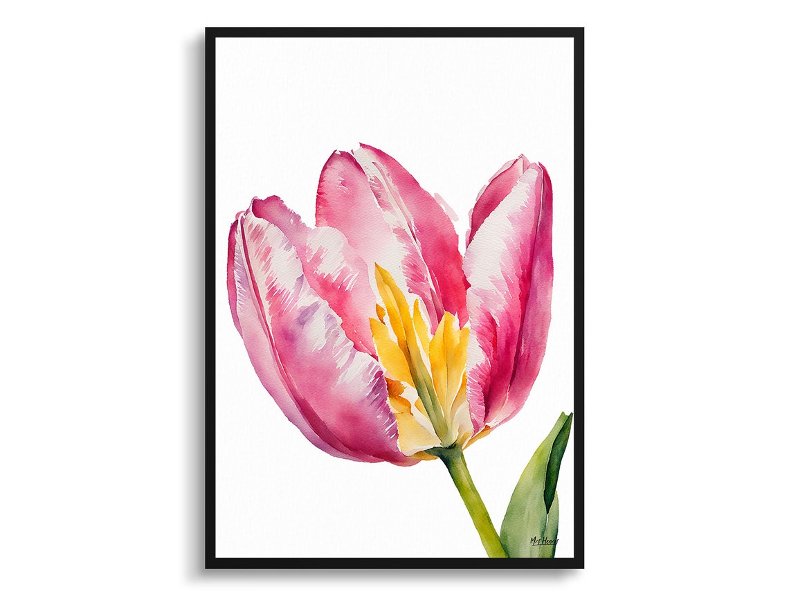 Pink Tulip Minimalist Watercolour Botanical Art Print - Tulipa Floral ...