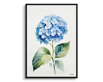 Stampa artistica botanica acquerello minimalista Ortensia - Hortensia incorniciata pianta floreale Wall Art Flower Art