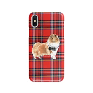Rough Collie dog Tartan phone case. 11 Styles: Iphone 16 Pro Max, 15, 14 to 6 & Samsung Galaxy S24 Ultra, S23, S22