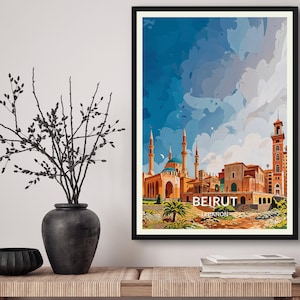 Beirut Lebanon Travel Art Poster Print. Retro Illustration Wall Art - Cityscape Gift For Travel Lovers - Home & Office Decor