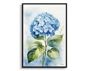 Stampa artistica botanica dell'acquerello di ortensia - Hortensia incorniciata pianta floreale Wall Art Flower Art