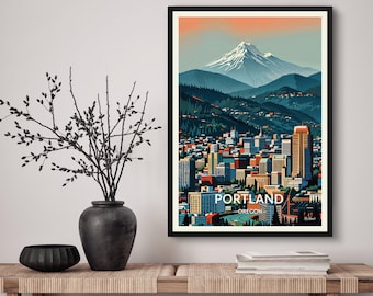 May include: A colorful illustration of the Portland skyline with Mount Hood in the background. The text "PORTLAND OREGON" is printed below the image.