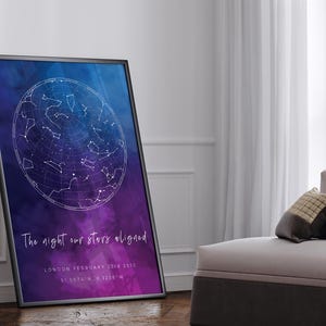Impresión personalizada de mapa estelar: regalo exclusivo de aniversario o boda con constelaciones. Regalo de San Valentín para él y para ella. Regalo para recién nacidos: cielo nocturno