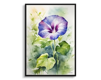Morning Glory Watercolour Botanical Art Print - Blue Floral Framed Plant Wall Art Poster Flower Painting - Floral Home Decor - Flower Print