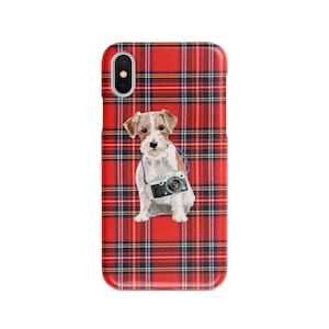 Jack Russel dog Tartan phone case. 11 Styles: Iphone 16 Pro Max, 15, 14 to 6 & Samsung Galaxy S24 Ultra, S23, S22