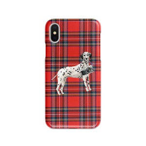 Dalmatian dog Tartan phone case. 11 Styles: Iphone 16 Pro Max, 15, 14 to 6 & Samsung Galaxy S24 Ultra, S23, S22
