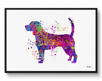 Beagle Watercolour Splash Dog Print - Veterinary Decor Gift Dog Illustration Framed & Unframed Wall Art Print For Dog Lovers and Vets
