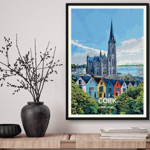 Cork Ireland Travel Art Poster Print. Retro Illustration Wall Art - Cityscape Gift For Travel Lovers - Home & Office Decor