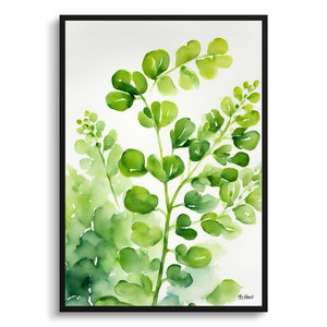 Adiantum Pedatum Aquarela Botânica Arte Impressão - Samambaia de Cinco Dedos do Norte emoldurada Planta Arte de Parede Poster Presente