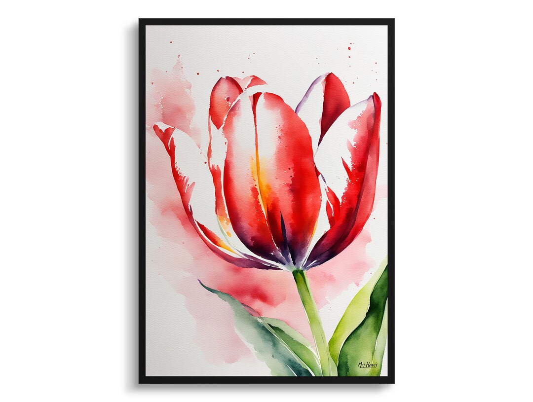 Red Tulip Watercolour Botanical Art Print - Tulipa Floral Framed Plant ...