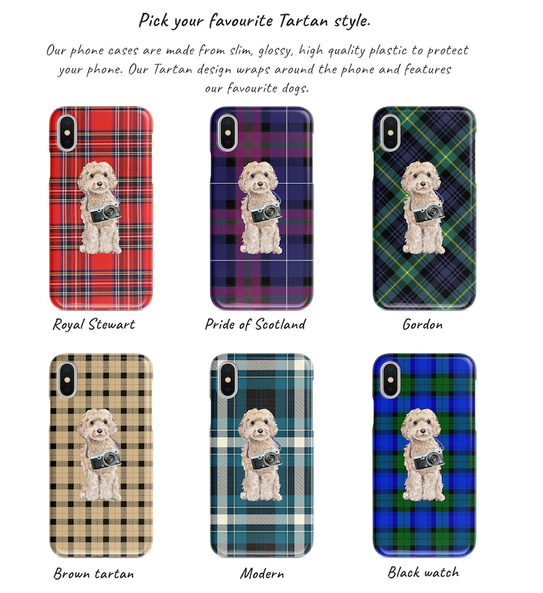 Champagne Cockapoo dog Tartan phone case XS Iphone 6 S Plus 7 Plus 11 Tartan styles 8 Plus,X Samsung Galaxy S7 /& S8