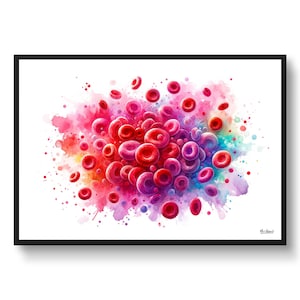 Red blood cells  wall art Hematology Biology Wall Art Print Watercolour Medical Doctor Clinic Poster Painting Gift
