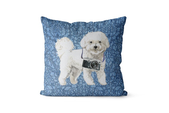 Bichon Frise Watercolour Dog Printed Linen Cushion Cover Home Decor Gift