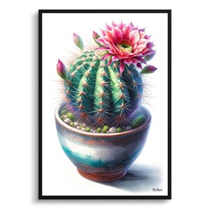 Erdbeerkaktus Botanischer Druck - Aquarell gerahmte Gemälde Wandkunst - Echinocereus stramineus Perfektes Geschenk für Wohnzimmer, Schlafzimmer