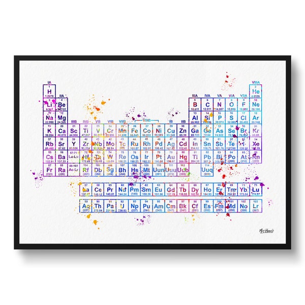 Periodic Table Of The Elements Watercolour Print Chemistry Science Lab Wall Art - Waiting Room & Classroom art print - Science Teacher Gift