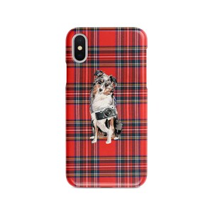 Australian Shepherd dog Tartan phone case. 11 Styles: Iphone 16 Pro Max, 15, 14 to 6 & Samsung Galaxy S24 Ultra, S23, S22