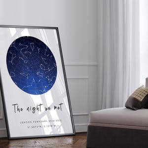 La noche en que nos conocimos. Impresión personalizada de mapa estelar: regalo de aniversario o boda con constelaciones personalizado y único. Regalo de San Valentín para él y para ella