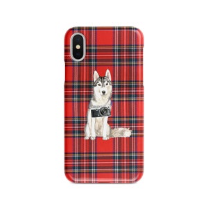 Husky dog Tartan phone case. 11 Styles: Iphone 16 Pro Max, 15, 14 to 6 & Samsung Galaxy S24 Ultra, S23, S22