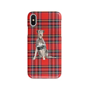 Irish wolf hound dog Tartan phone case. 11 Styles: Iphone 16 Pro Max, 15, 14 to 6 & Samsung Galaxy S24 Ultra, S23, S22