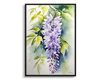 Wisteria x Valderi Watercolour Botanical Art Print - Burford Floral Framed Plant Wall Art Flower Painting - Floral Home Decor - Flower Print