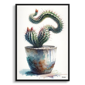 Rattenschwanzkaktus Botanischer Druck - Aquarell gerahmte Gemälde Wandkunst - Aporocactus Flagelliformis Perfektes Geschenk für Wohnzimmer, Schlafzimmer