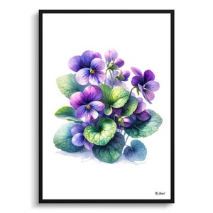 Botanical Art Sweet Violet (Viola odorata) Framed Plant Watercolor Painting Wall Art Print - Flower Boho Decor - Perfect housewarming gift