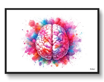 Brain Top Lobes Cerebral Cortex Neurology Wall Art Print Watercolour Brain Medical Doctor Clinic Poster Painting Gift