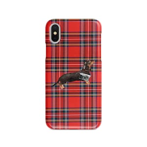 Black and Tan dachshund dog Tartan phone case. 11 Styles: Iphone 16 Pro Max, 15, 14 to 6 & Samsung Galaxy S24 Ultra, S23, S22